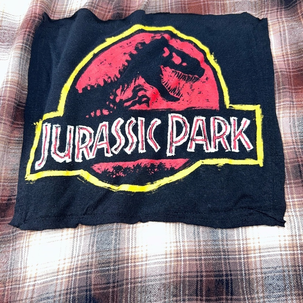 Jurassic Park Custom Bleached Flannel Shirt Croft & Barrow XL Movie Logo - Picture 7 of 12